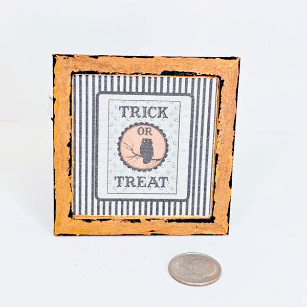 Miniature Trick or Treat No.1 Handmade for Dollhouse Wooden Framed Art