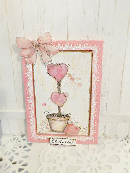 Miniature Valentine Topiary No.2:2 Handmade Framed Art for Dollhouse Diorama Shadow Box