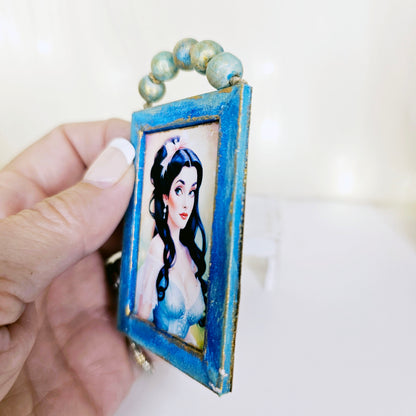 Miniature Victorian Woman No.4-1 Blue Wood Frame Dollhouse Wall Decor 1:12 Scale