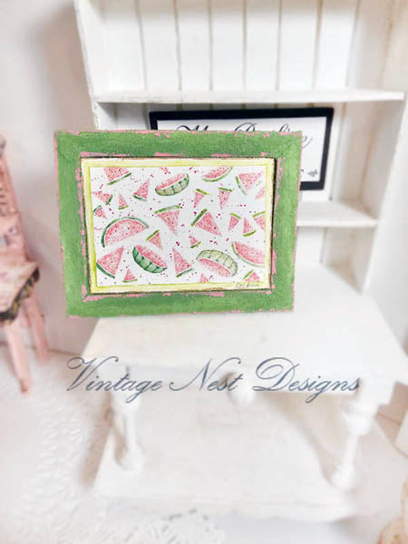 Miniature Watermelon No.1:1 Handmade for Dollhouse Wooden Framed Art