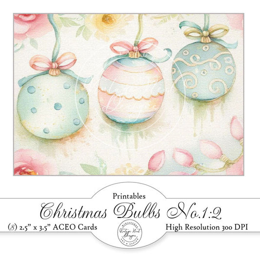 Christmas Bulbs No.1:2 ACEO Digital Prints Illustration