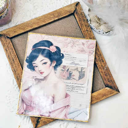Miniature Asian Woman No.2:2 Wood Frame Dollhouse Home Wall Decor Diorama Shadow Box