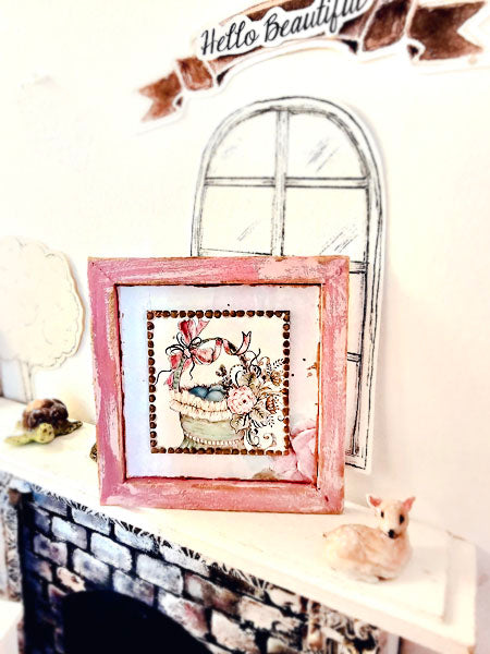 Miniature Basket of Flowers No.1:2 Wooden Framed Art Diorama Room Shadow Box