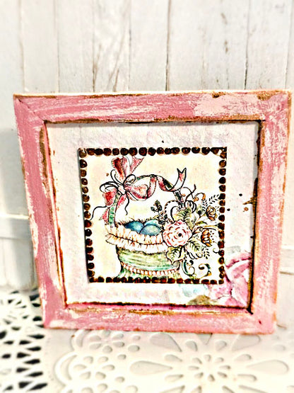Miniature Panier de Fleurs N°1:2 Cadre en Bois Art Diorama Boîte à Ombre pour Chambre