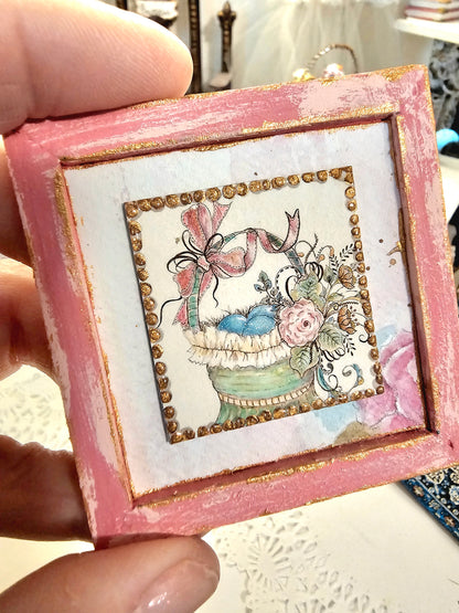 Miniature Panier de Fleurs N°1:2 Cadre en Bois Art Diorama Boîte à Ombre pour Chambre