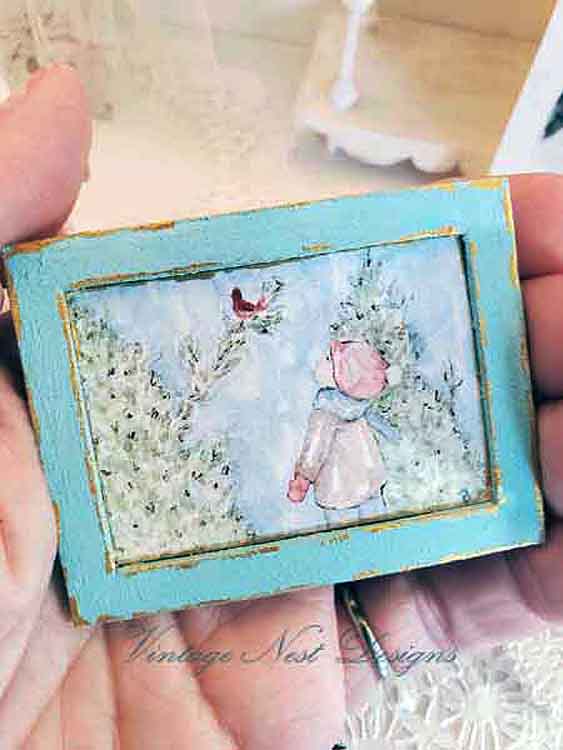 Miniature The Boy and the Cardinal No.1:2 Handmade for Dollhouse Diorama Shadow Box