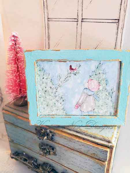 Miniature The Boy and the Cardinal No.1:2 Handmade for Dollhouse Diorama Shadow Box