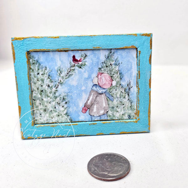 Miniature The Boy and the Cardinal No.1:2 Handmade for Dollhouse Diorama Shadow Box