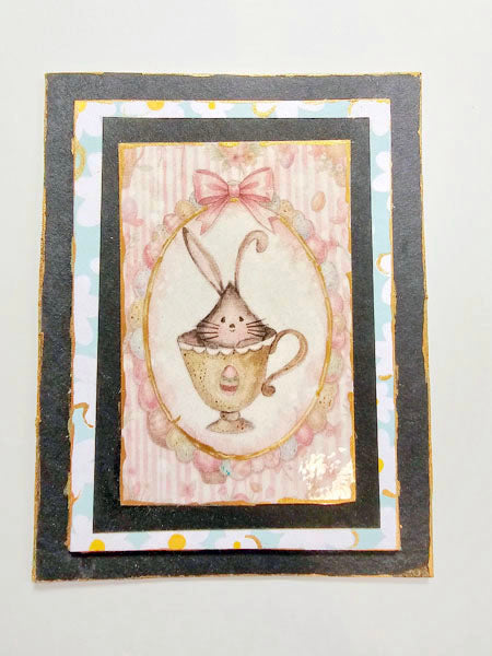 Miniature Bunny in Cup No.1:2 Handmade Framed Art for Dollhouse Diorama Shadow Box