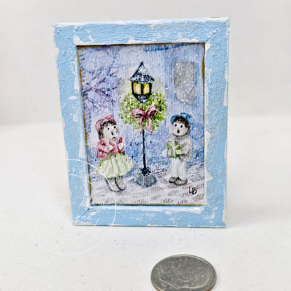 Miniature Children Carolers No.1:2 Handmade for Dollhouse Wooden Framed Art