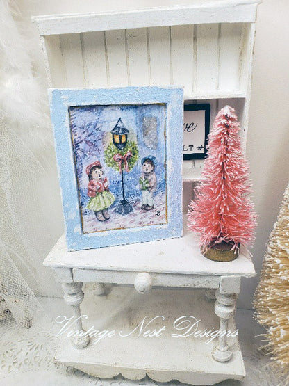 Miniature Children Carolers No.1:2 Handmade for Dollhouse Wooden Framed Art