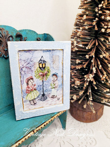 Children Carolers No.1:2 Dollhouse Miniature Handmade Wooden Framed Art