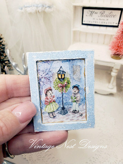 Miniature Children Carolers No.1:2 Handmade for Dollhouse Wooden Framed Art