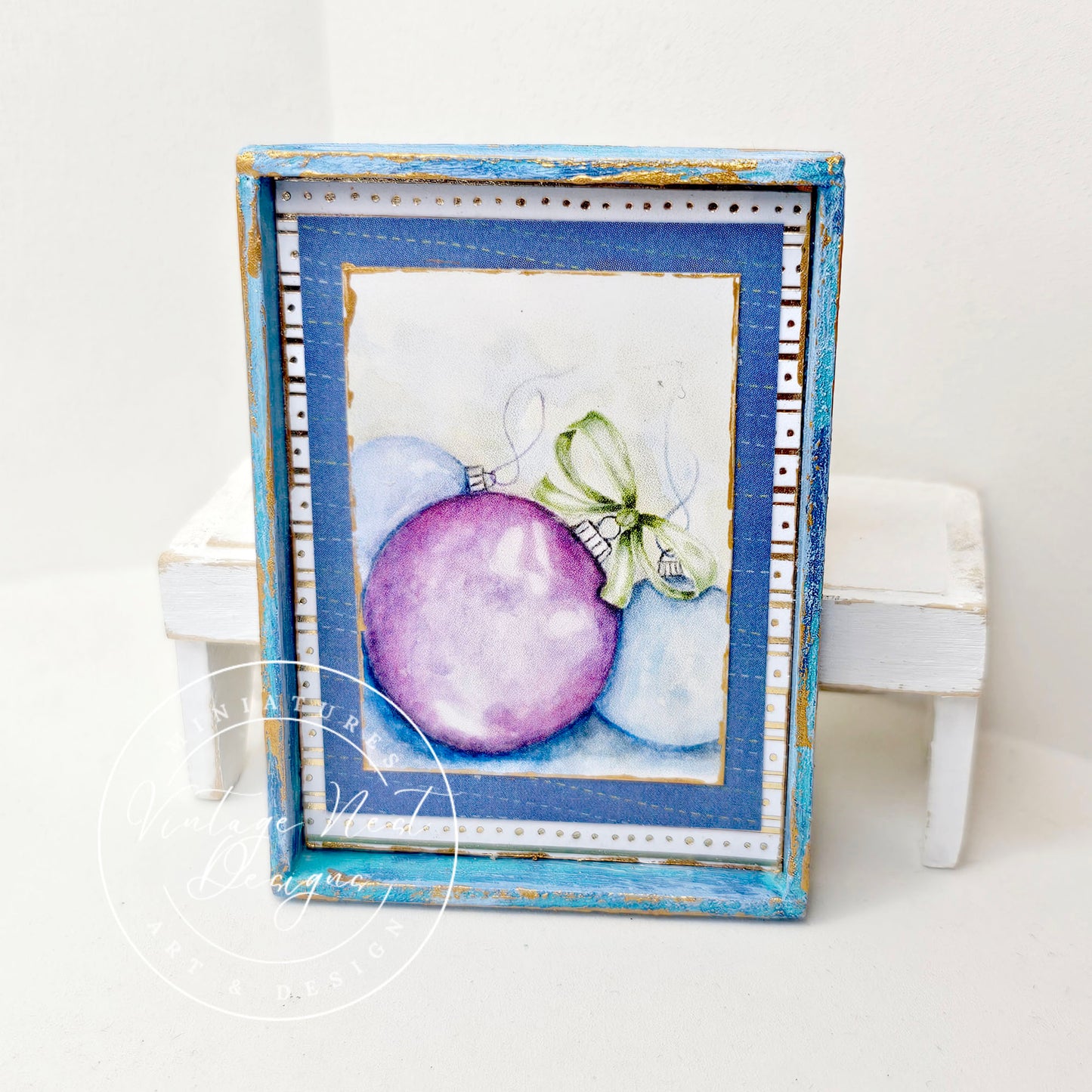 Christmas Bulbs No.4:2 Dollhouse Miniature Handmade Wooden Framed Art