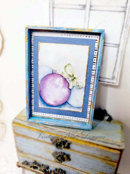 Christmas Bulbs No.4:2 Dollhouse Miniature Handmade Wooden Framed Art