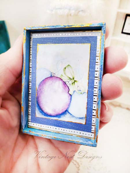 Christmas Bulbs No.4:2 Dollhouse Miniature Handmade Wooden Framed Art