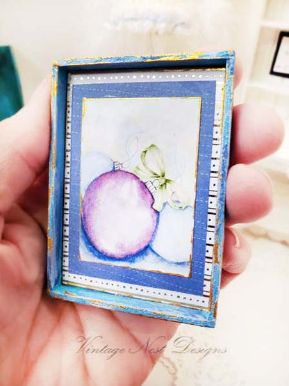 Christmas Bulbs No.4:2 Dollhouse Miniature Handmade Wooden Framed Art