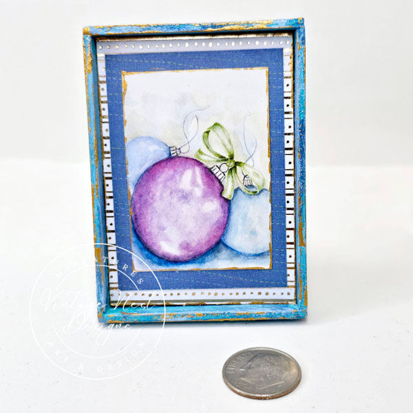 Christmas Bulbs No.4:2 Dollhouse Miniature Handmade Wooden Framed Art