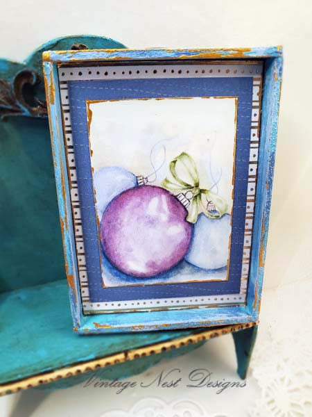 Christmas Bulbs No.4:2 Dollhouse Miniature Handmade Wooden Framed Art