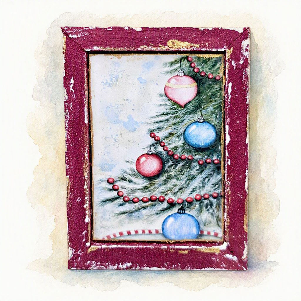 Miniature Christmas Scene No.2:2 Handmade for Dollhouse Wooden Framed Art