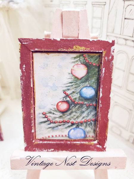 Miniature Christmas Scene No.2:2 Handmade for Dollhouse Wooden Framed Art