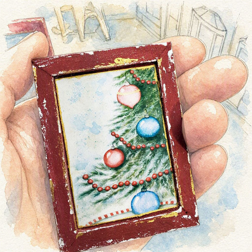 Miniature Christmas Scene No.2:2 Handmade for Dollhouse Wooden Framed Art