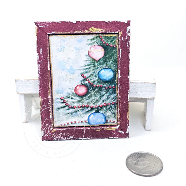 Miniature Christmas Scene No.2:2 Handmade for Dollhouse Wooden Framed Art