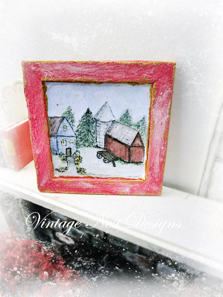 Miniature Farm Life No.3:2 Dollhouse Wooden Framed Art Diorama Room Shadow Box