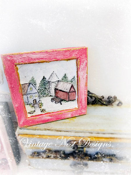 Miniature Farm Life No.3:2 Dollhouse Wooden Framed Art Diorama Room Shadow Box