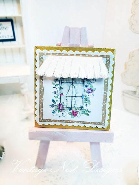 Miniature Flowers in a Window No.1 Ochre Wood Frame for Dollhouse