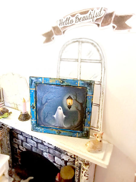 Miniature Ghost Lantern No.1:1 Handmade for Dollhouse Dollhouse Wooden Framed Art