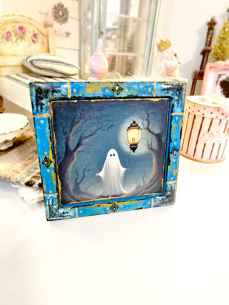Miniature Ghost Lantern No.1:1 Handmade for Dollhouse Dollhouse Wooden Framed Art