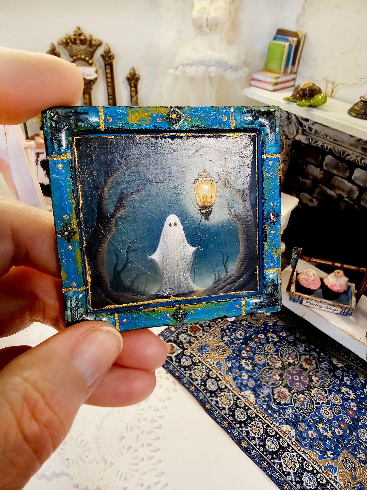 Miniature Ghost Lantern No.1:1 Handmade for Dollhouse Dollhouse Wooden Framed Art