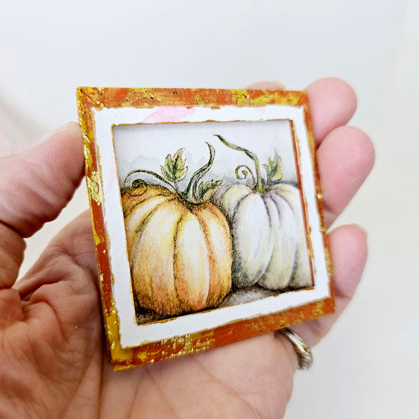 Halloween Kürbisse Nr. 7:2 Puppenhaus Miniatur handgemachte gerahmte Kunst aus Holz