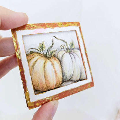 Halloween Kürbisse Nr. 7:2 Puppenhaus Miniatur handgemachte gerahmte Kunst aus Holz