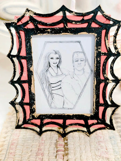 Miniature Herman & Lilly Munster No.1:2 Art Dollhouse Wall Decor Shadow Box Diorama