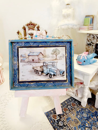 Miniature Model AA TruckNo.1:2 Handmade Wooden Framed Art for Dollhouse Diorama Shadow Box