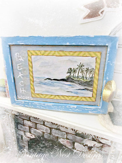 Miniature Ocean Scene No.1:2 Handmade for Dollhouse Wooden Framed Art