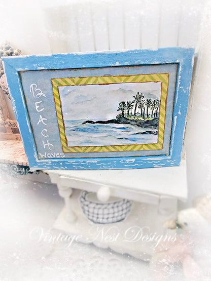 Miniature Ocean Scene No.1:2 Handmade for Dollhouse Wooden Framed Art