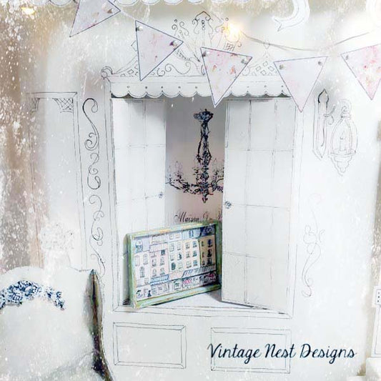 Paris Shopping in the City No.1:2 Dollhouse Miniature Handmade Framed Art