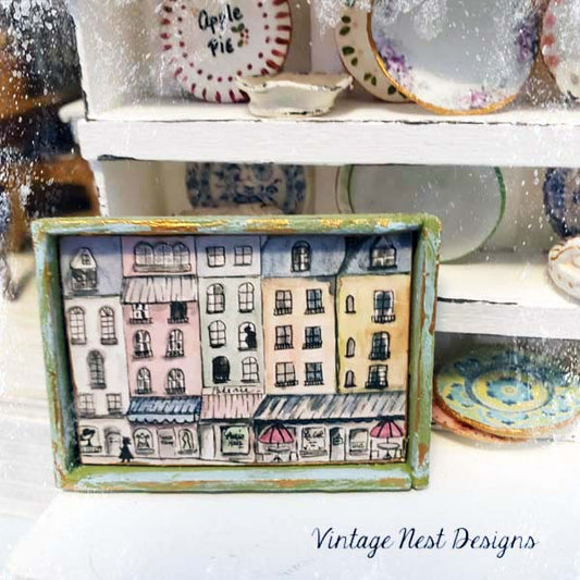 Paris Shopping in the City No.1:2 Dollhouse Miniature Handmade Framed Art