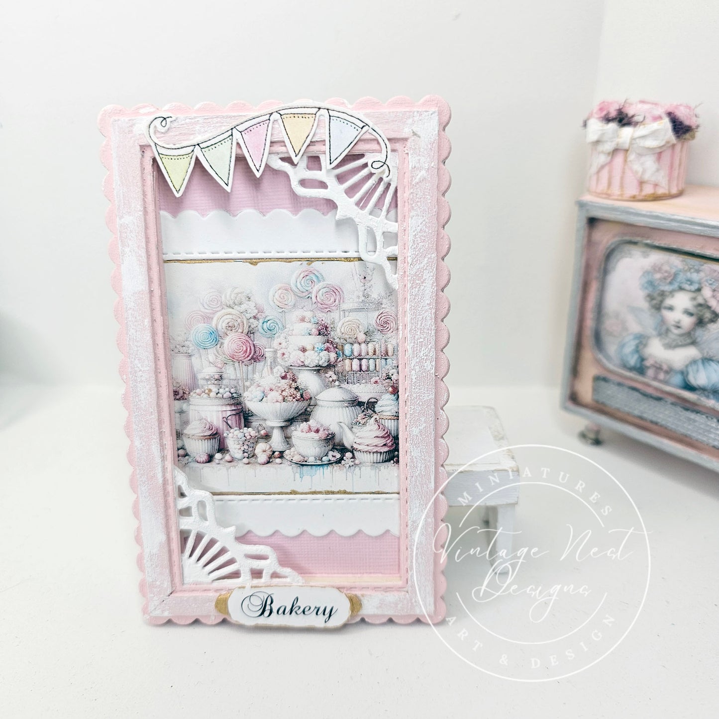 Miniature Pastel Sweets No.1:2 Handmade for Dollhouse Wooden Framed Art