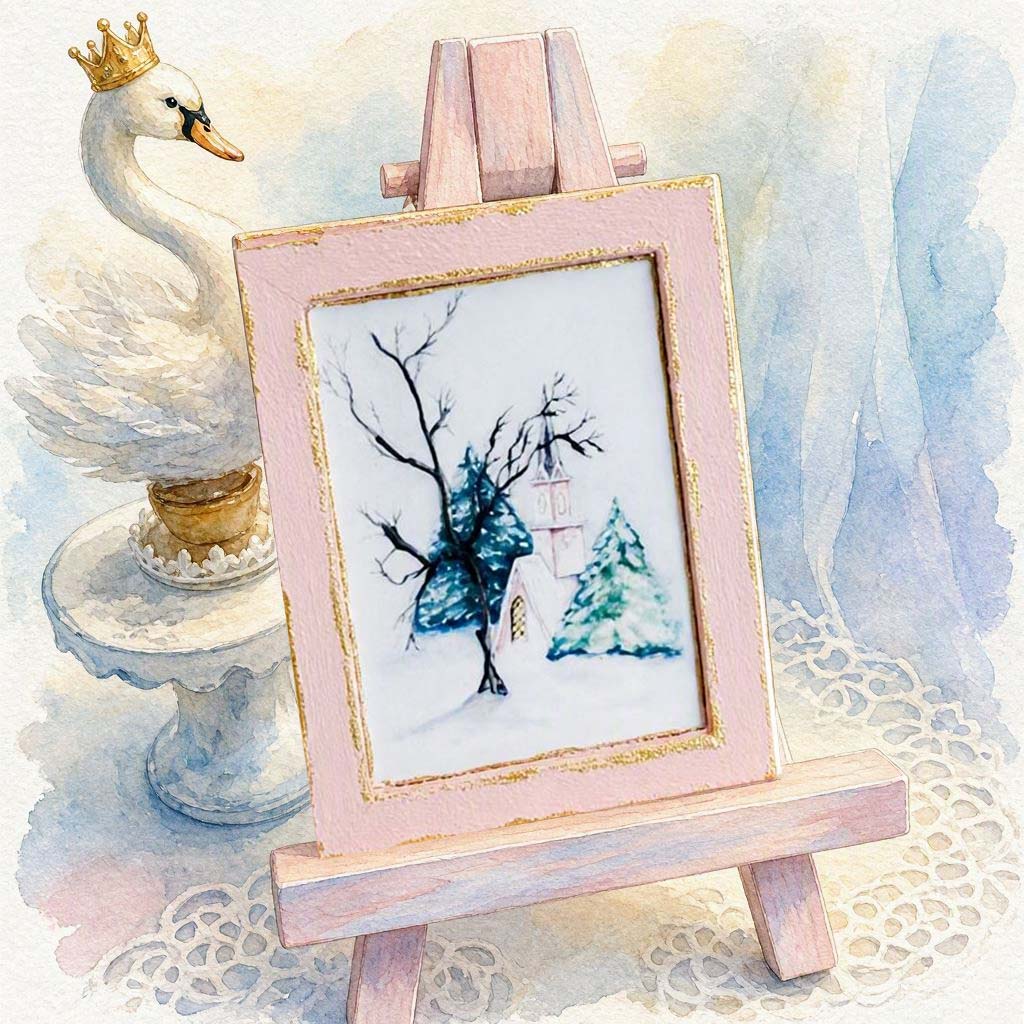 Miniature Pink Church in the Woods No. 1:2, Handmade Pink Wood Frame Dollhouse Wall Decor,  Woodland Diorama Art