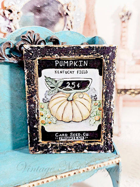 Miniature Pumpkin Seeds No.1:2 Handmade for Dollhouse Wooden Framed Art