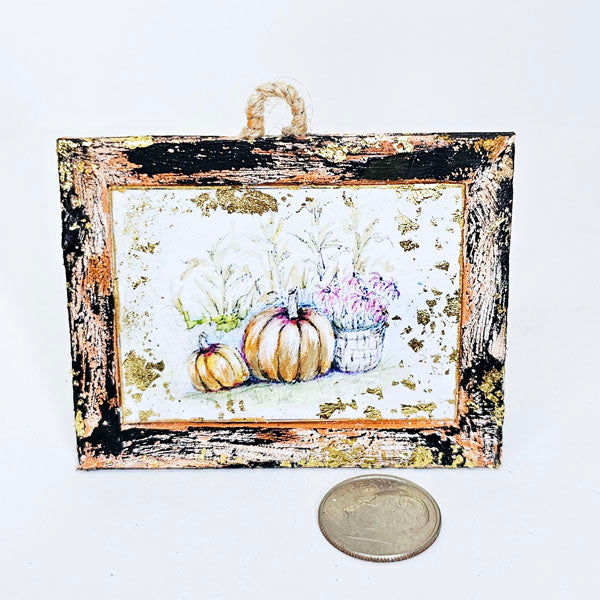 Miniature Pumpkin Patch No.10:2 Handmade for Dollhouse Wooden Framed Art