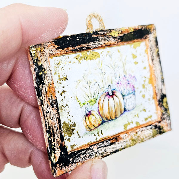Miniature Pumpkin Patch No.10:2 Handmade for Dollhouse Wooden Framed Art