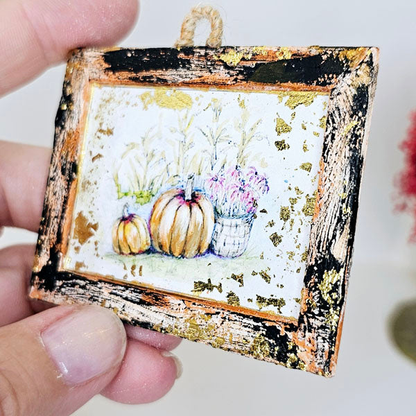 Miniature Pumpkin Patch No.10:2 Handmade for Dollhouse Wooden Framed Art