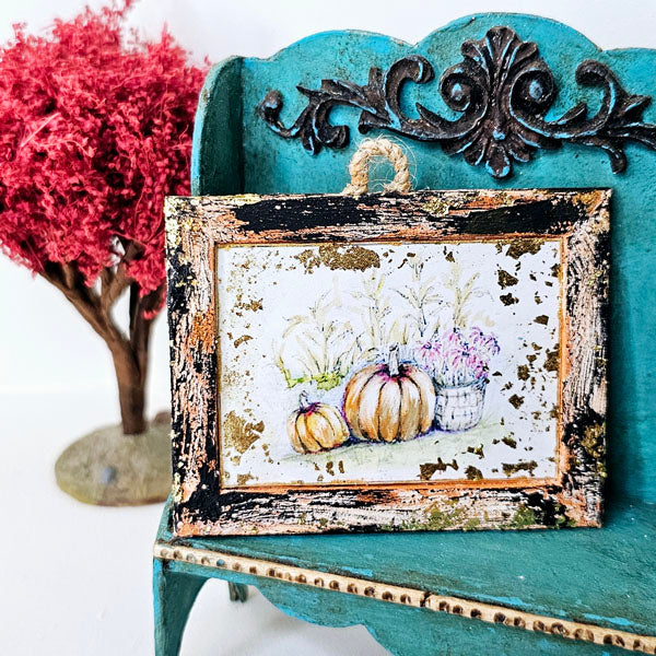 Miniature Pumpkin Patch No.10:2 Handmade for Dollhouse Wooden Framed Art