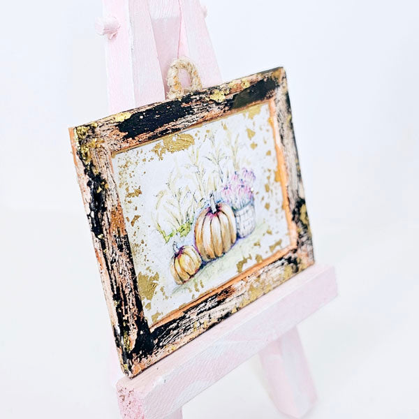 Miniature Pumpkin Patch No.10:2 Handmade for Dollhouse Wooden Framed Art
