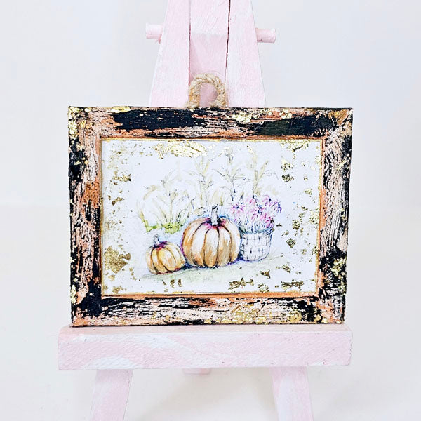 Miniature Pumpkin Patch No.10:2 Handmade for Dollhouse Wooden Framed Art